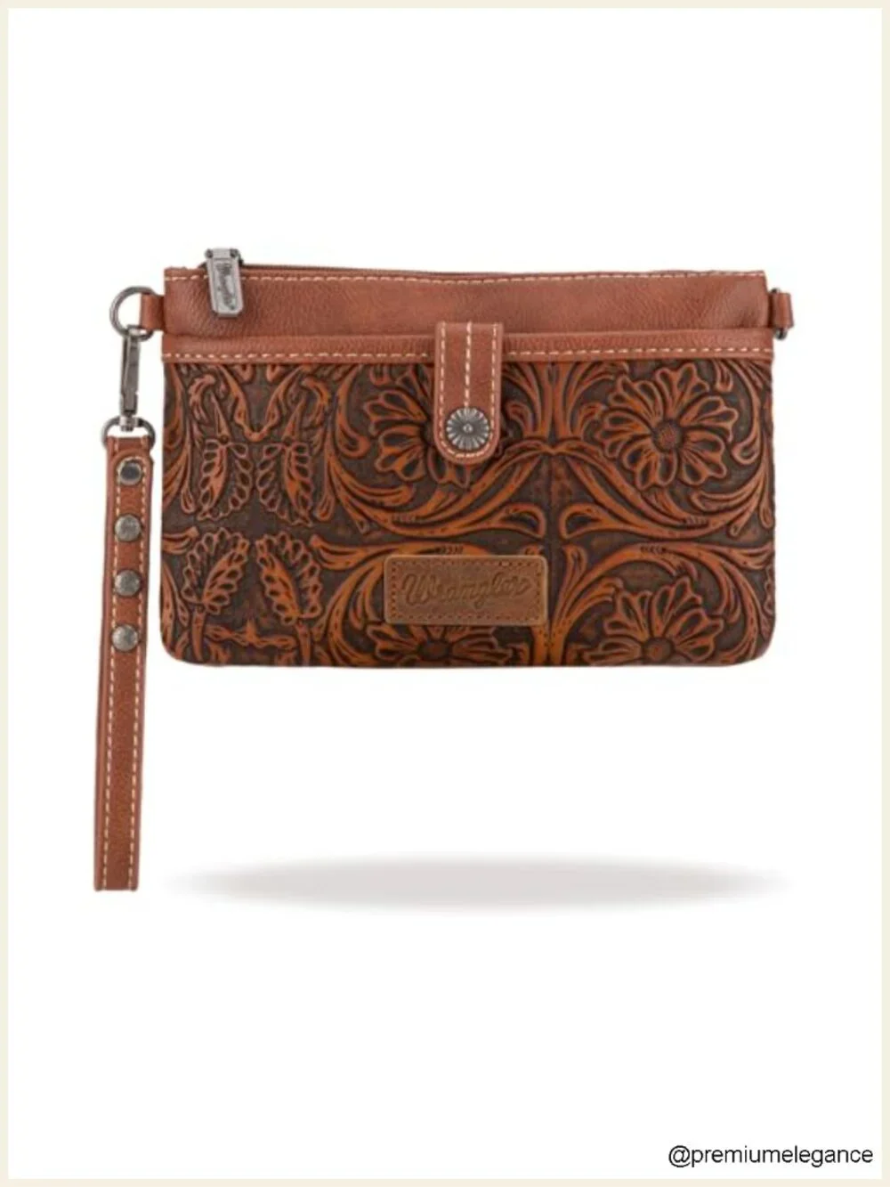 Faux Leather Convertible Crossbody Wristlet Purse with Tooling Pattern